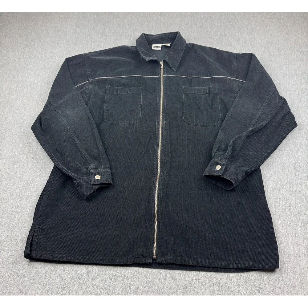 Vintage Bugle‎ Boy Jacket Mens XLT Tall Black Corduroy Full Zip Schaket Grunge